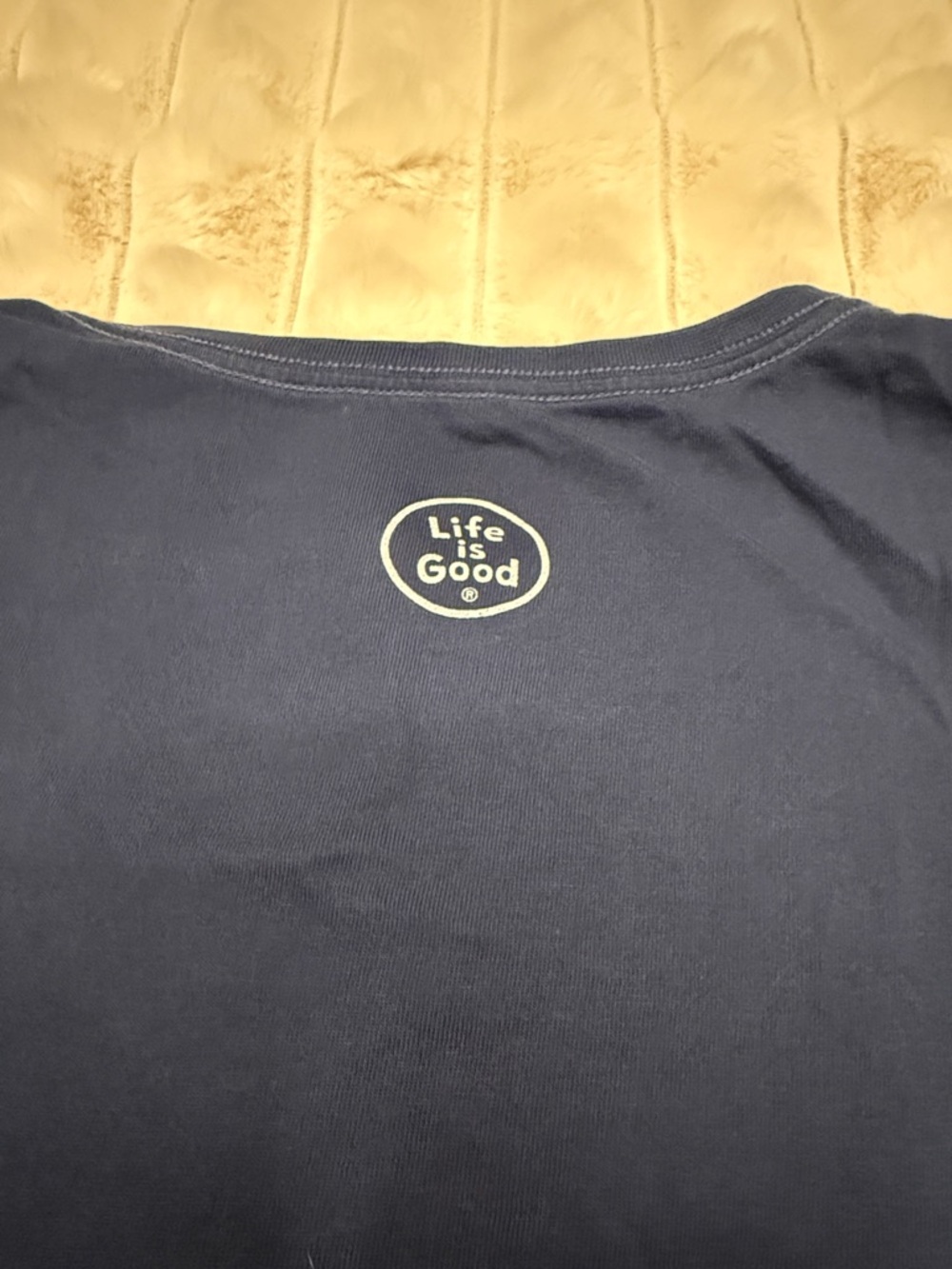 Life Is Good Navy V‑Neck Short Sleeve Tee with Yellow Beer Graphic - Picture 7 of 7